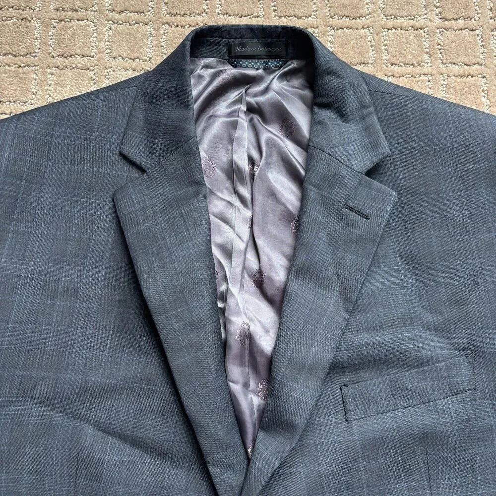 Ralph Lauren Wool Blazer Mens 44S Gray Plaid Formal Career Preppy Office Wedding
